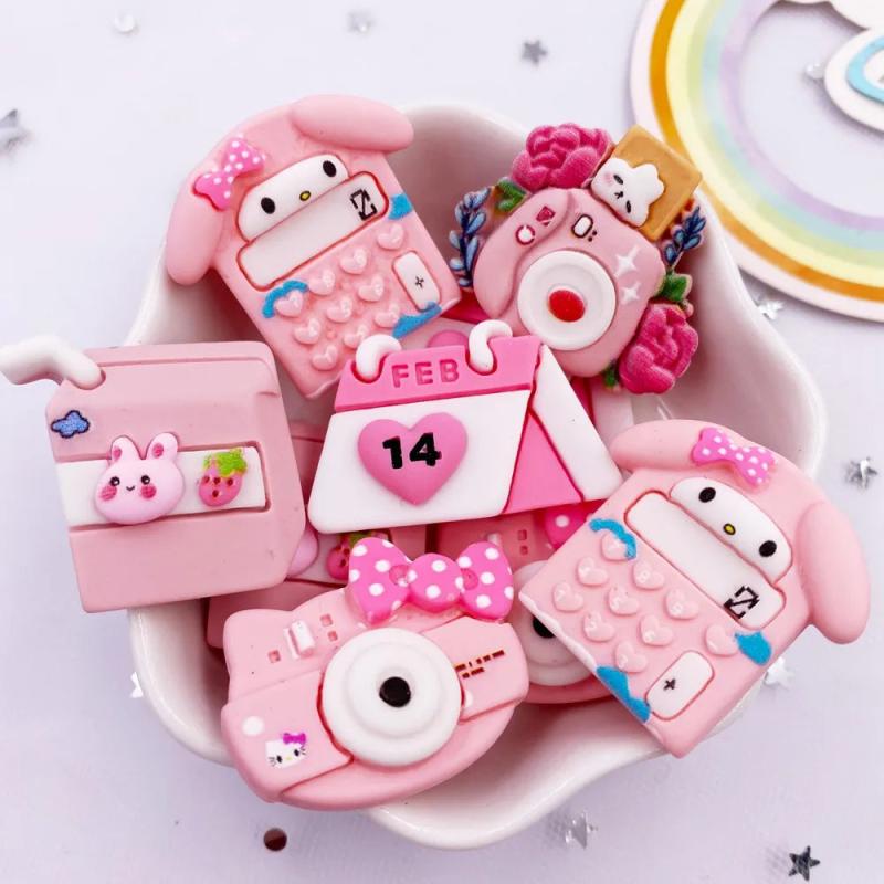 10Pcs Colorful Pink Rabbit Camera Milk Box Resin Flatback Figurines