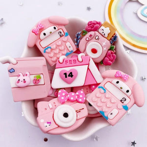 10Pcs Colorful Pink Rabbit Camera Milk Box Resin Flatback Figurines