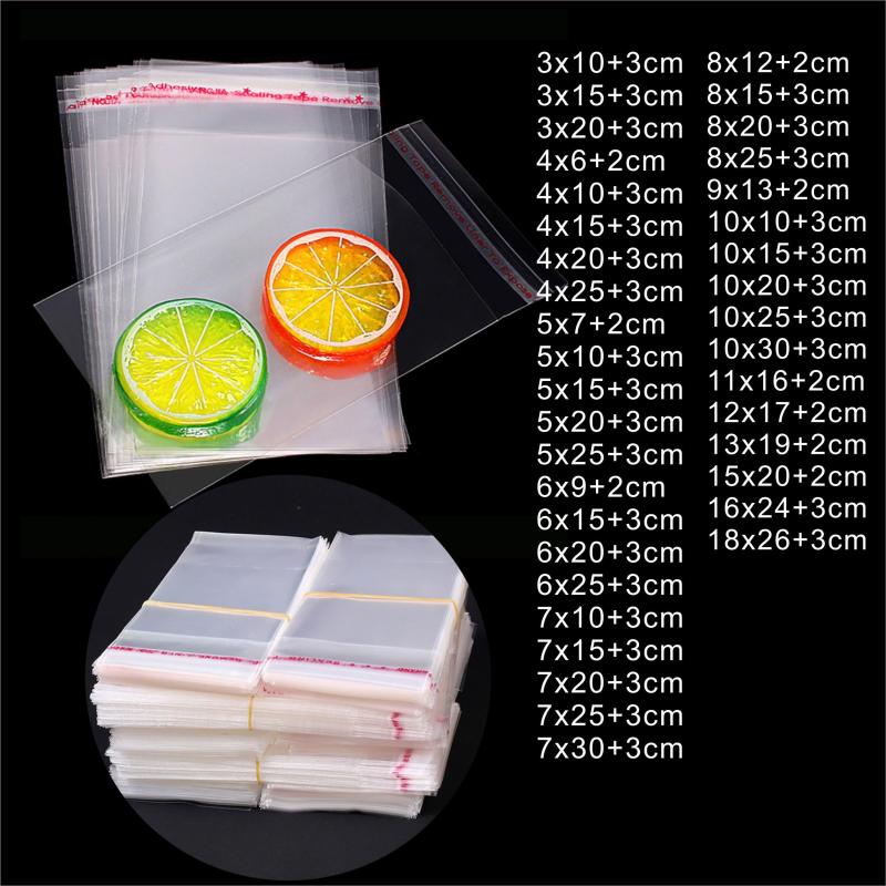 Self Sealing Transparent Plastic Bag, Cellophane, 100pcs