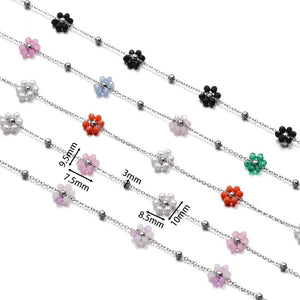 1m Stainless Steel Pearl Braided Flowers Flat Link Chains for DIY Jewelry