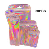 50pc Translucent Holographic Flash Rainbow Ziplock Bags