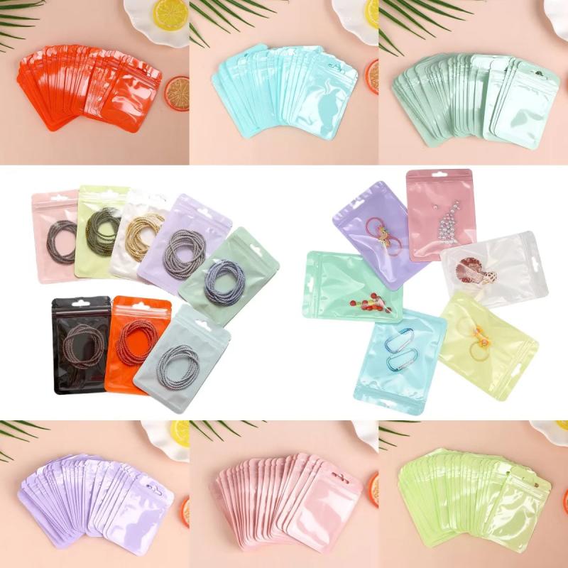 100PCS Flat Glossy Plastic Hanging Bags Resealable Gift Pouches
