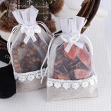 Lace Bow Drawstring Burlap Bags for Wedding