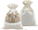 Lace Bow Drawstring Burlap Bags for Wedding