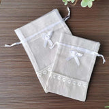 Lace Bow Drawstring Burlap Bags for Wedding