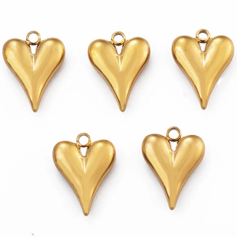 5pcs Stainless Steel Plated 3D Heart Pendant for DIY Earrings Necklace Jewelry