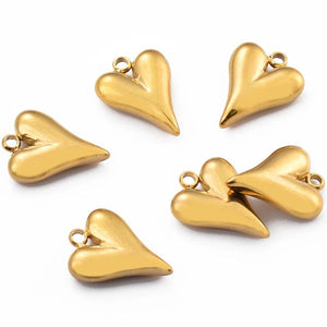 5pcs Stainless Steel Plated 3D Heart Pendant for DIY Earrings Necklace Jewelry