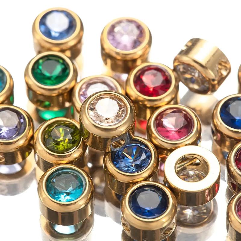 10pcs Stainless Steel Charms Rhinestone Pendant Birthstone Beads