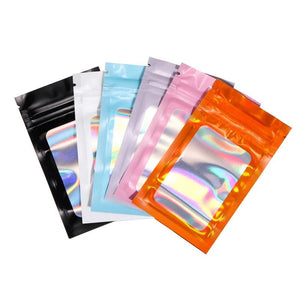 50pcs Holographic Laser Self-Sealing Plastic Packaging Zip Lock Bag