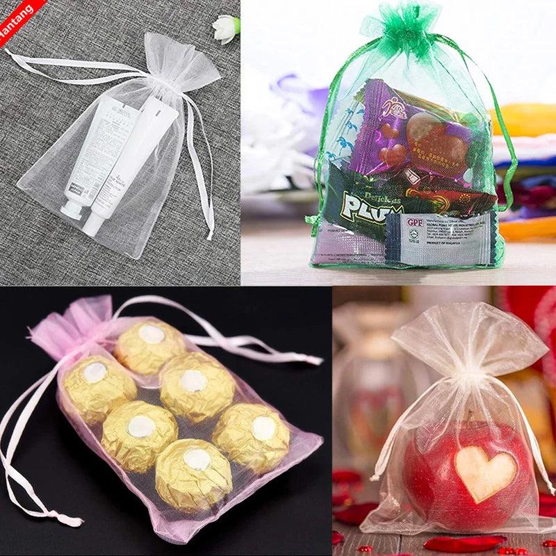50pcs Christmas Gift Organza bags 7x9 9x12 10x15 13x18cm Wedding Party Bags