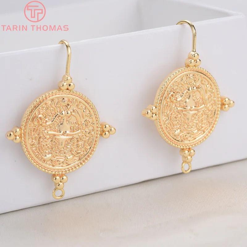 6PCS 35MM Round 19MM 24K Plated Earring Hook Jewelry Making DIY Findings