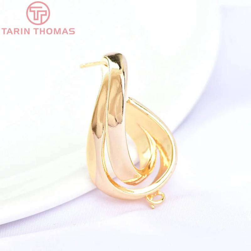 4PCS 19x33MM 24K Brass Irregular Stud Earrings Jewelry Findings