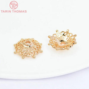 6PCS 14MM 24K Plated Brass Beads Caps Tassel Caps DIY Jewelry Accessories