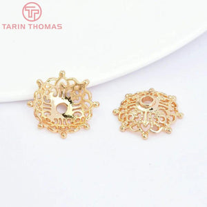 6PCS 14MM 24K Plated Brass Beads Caps Tassel Caps DIY Jewelry Accessories