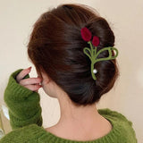 Female Velvet Tulip Grab Clip Hair Accessories