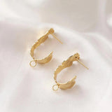 2PCS 18K Plated C-shaped Texture Silver Earrings