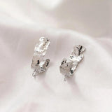 2PCS 18K Plated C-shaped Texture Silver Earrings