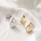 2PCS 18K Plated C-shaped Texture Silver Earrings