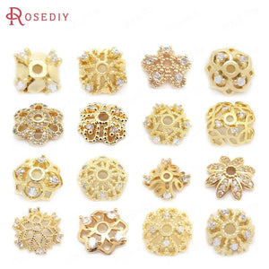 24K Brass Zircon Snowflake Flower Beads Caps Earrings Making Supplies