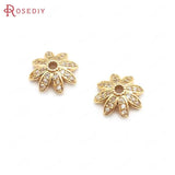 24K Brass Zircon Snowflake Flower Beads Caps Earrings Making Supplies