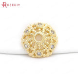 24K Brass Zircon Snowflake Flower Beads Caps Earrings Making Supplies