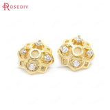 24K Brass Zircon Snowflake Flower Beads Caps Earrings Making Supplies