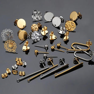 Stainless Steel Earring Studs Base Pins & Plugs Set DIY Jewelry Making