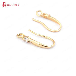 6PCS 18K Brass Zircon Earring Hooks for Diy Jewelry Making