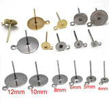 50pcs Surgical Steel Pad Earrings Stud Post Loop 4-12 mm DIY Jewelry Making