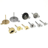50pcs Surgical Steel Pad Earrings Stud Post Loop 4-12 mm DIY Jewelry Making