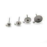 50pcs Surgical Steel Pad Earrings Stud Post Loop 4-12 mm DIY Jewelry Making