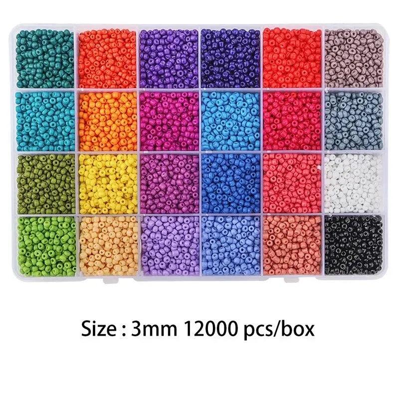 24-grid 3mm Glass Rice Bead Set DIY Necklace Jewelry Accessories