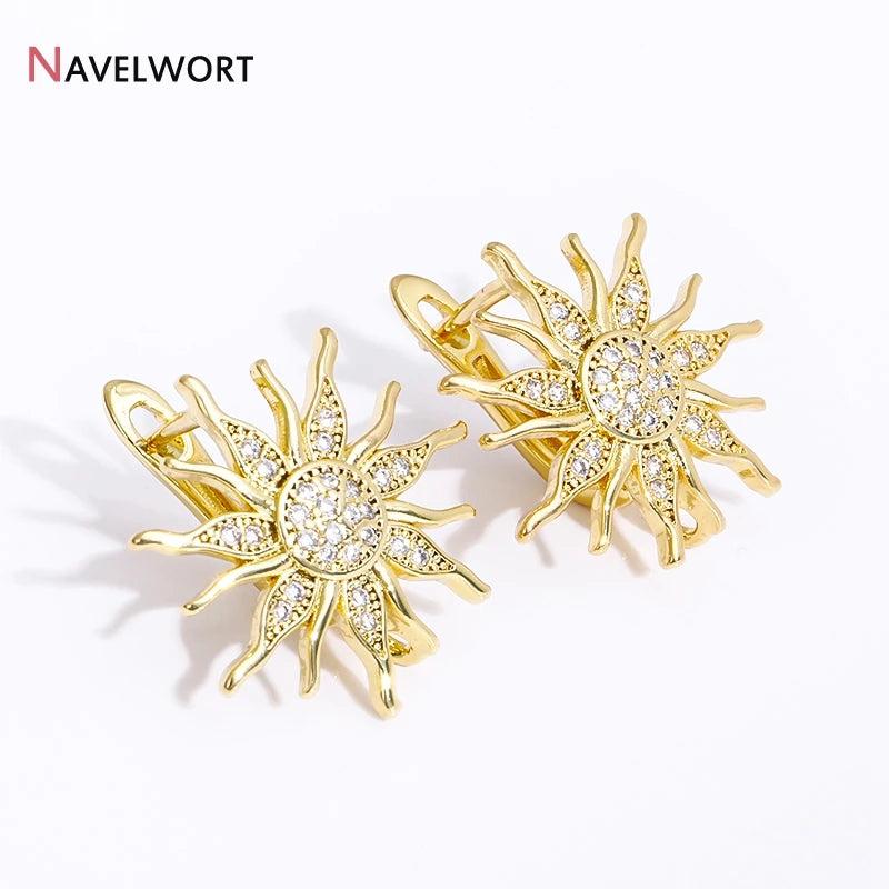 18K Plated Brass Sun Flower Earring Hooks with Zircon Inlay