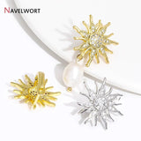 18K Plated Brass Sun Flower Earring Hooks with Zircon Inlay