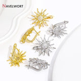 18K Plated Brass Sun Flower Earring Hooks with Zircon Inlay