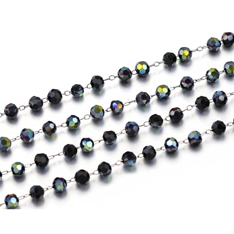 1m 4mm Stainless Steel Crystal Bead Chain for DIY Necklace Bracelet