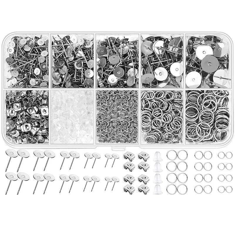Hypoallergenic Earring Making Kit 1650pcs Stainless Steel Posts & Backs