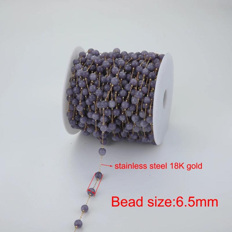 1m Stainless Steel 6.5mm Round Bead 18K Bulk Chain for Bracelet Necklace DIY