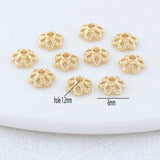 50PCS 6MM 14K Plated Brass Flowers Beads Caps Tassel Caps DIY Jewelry Accessorie