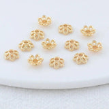 50PCS 6MM 14K Plated Brass Flowers Beads Caps Tassel Caps DIY Jewelry Accessorie