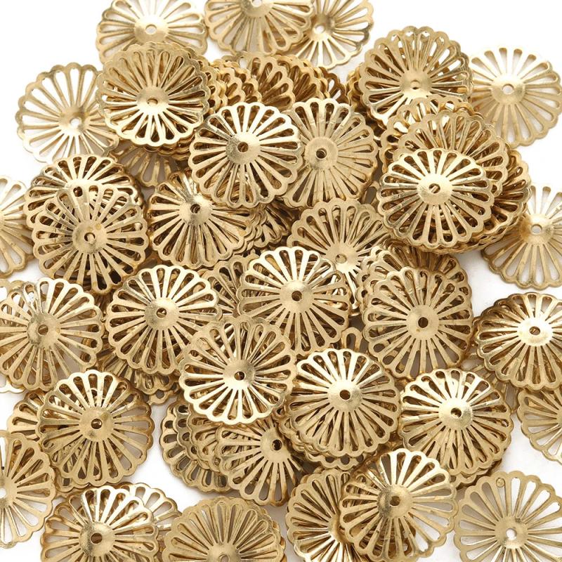 20Pcs Raw Brass Hollow Flower Bead Cap 14mm Jewelry Making Accessories