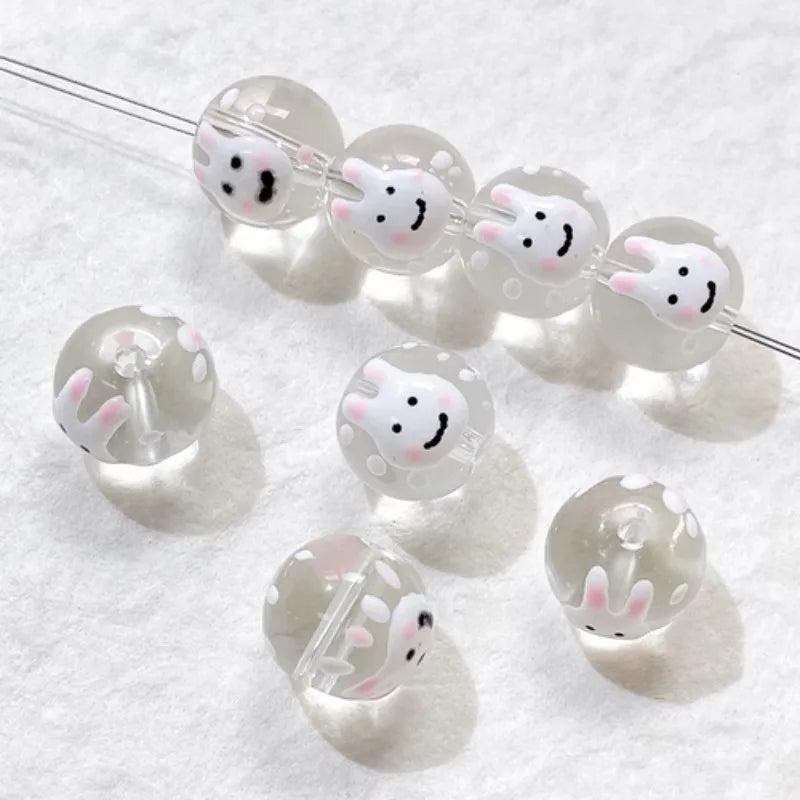 6 Hand-painted Bow Dots Tulip Glass Beads DIY Jewelry Accessories