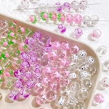 6 Hand-painted Bow Dots Tulip Glass Beads DIY Jewelry Accessories