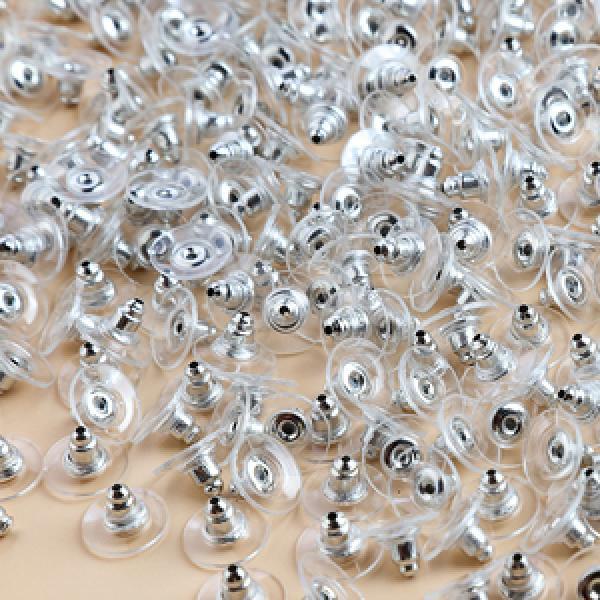 200 pcs Silicone Earring Back Stoppers Jewelry Findings Silver X3R8C