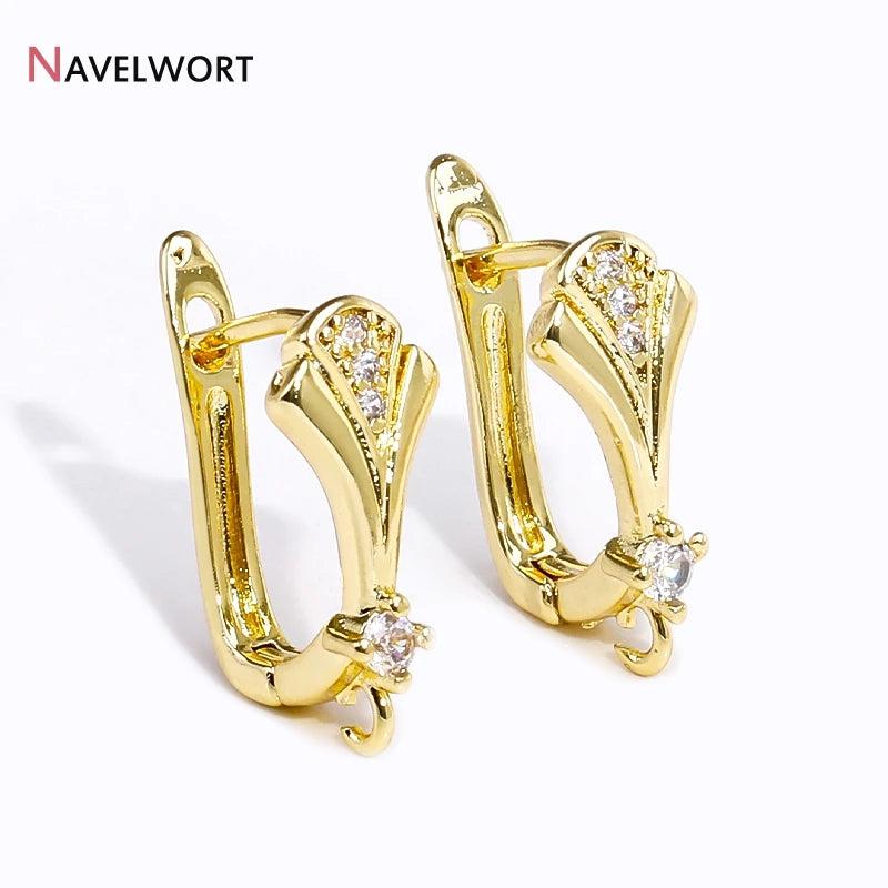 Zircon Ginkgo Biloba Earring Clasps 18K Plated Jewelry Making Materials