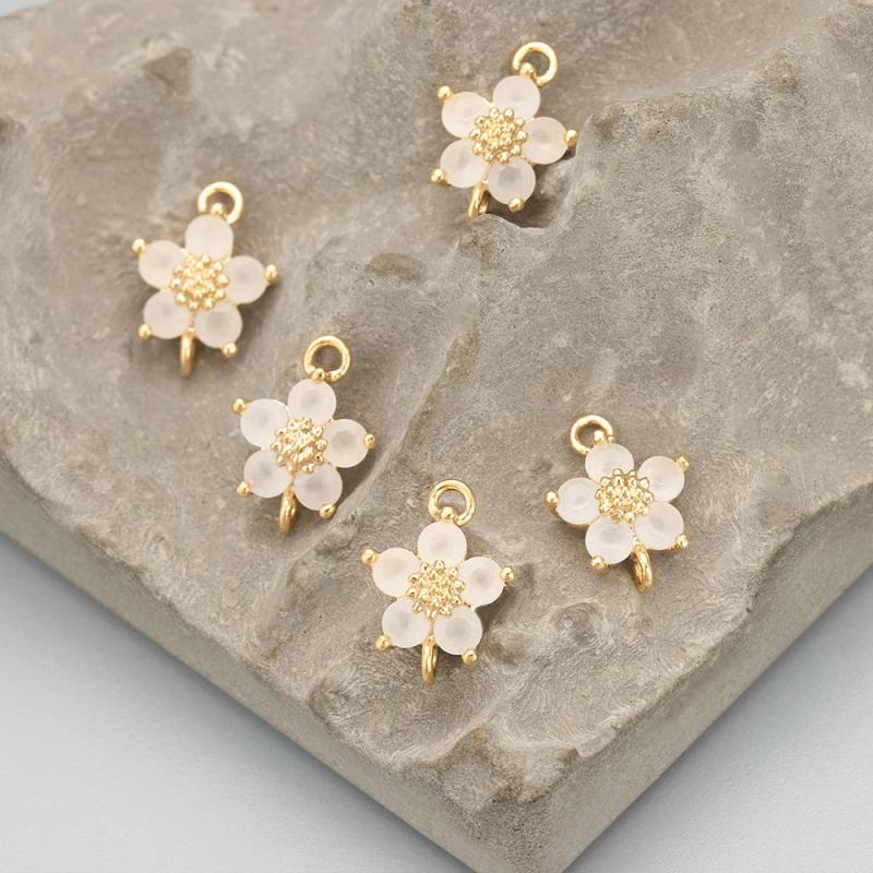 18K Plated Copper Zircon Flower Charms for Jewelry Making DIY 10pcs