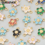 18K Plated Copper Zircon Flower Charms for Jewelry Making DIY 10pcs