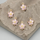 18K Plated Copper Zircon Flower Charms for Jewelry Making DIY 10pcs