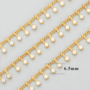 18k Rhodium Plated Nickel Free Copper Chain with Zircons, 50cm/lot