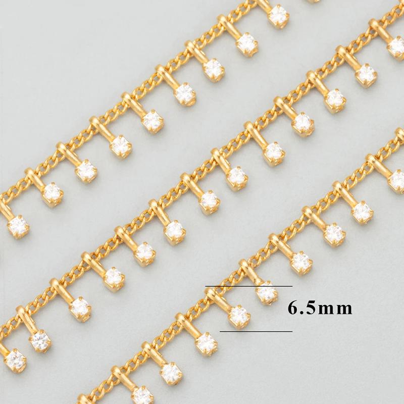 18k Rhodium Plated Nickel Free Copper Chain with Zircons, 50cm/lot